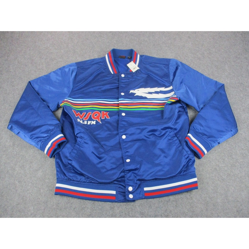Stranger Things Jacket Mens Large Blue Satin Varsity Bomber Striped WSQK Radio